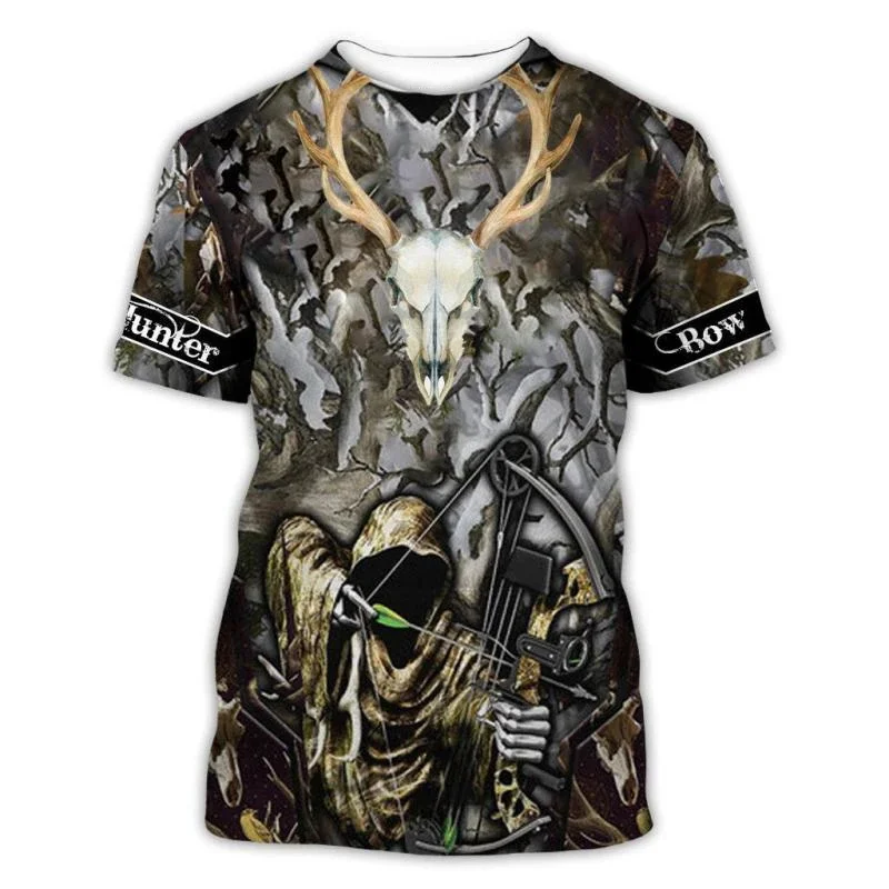 Camisas con estampado 3D de caza de ciervos para hombres y mujeres, camiseta informal de estilo veraniego Harajuku, tops, envío directo - imagen 3