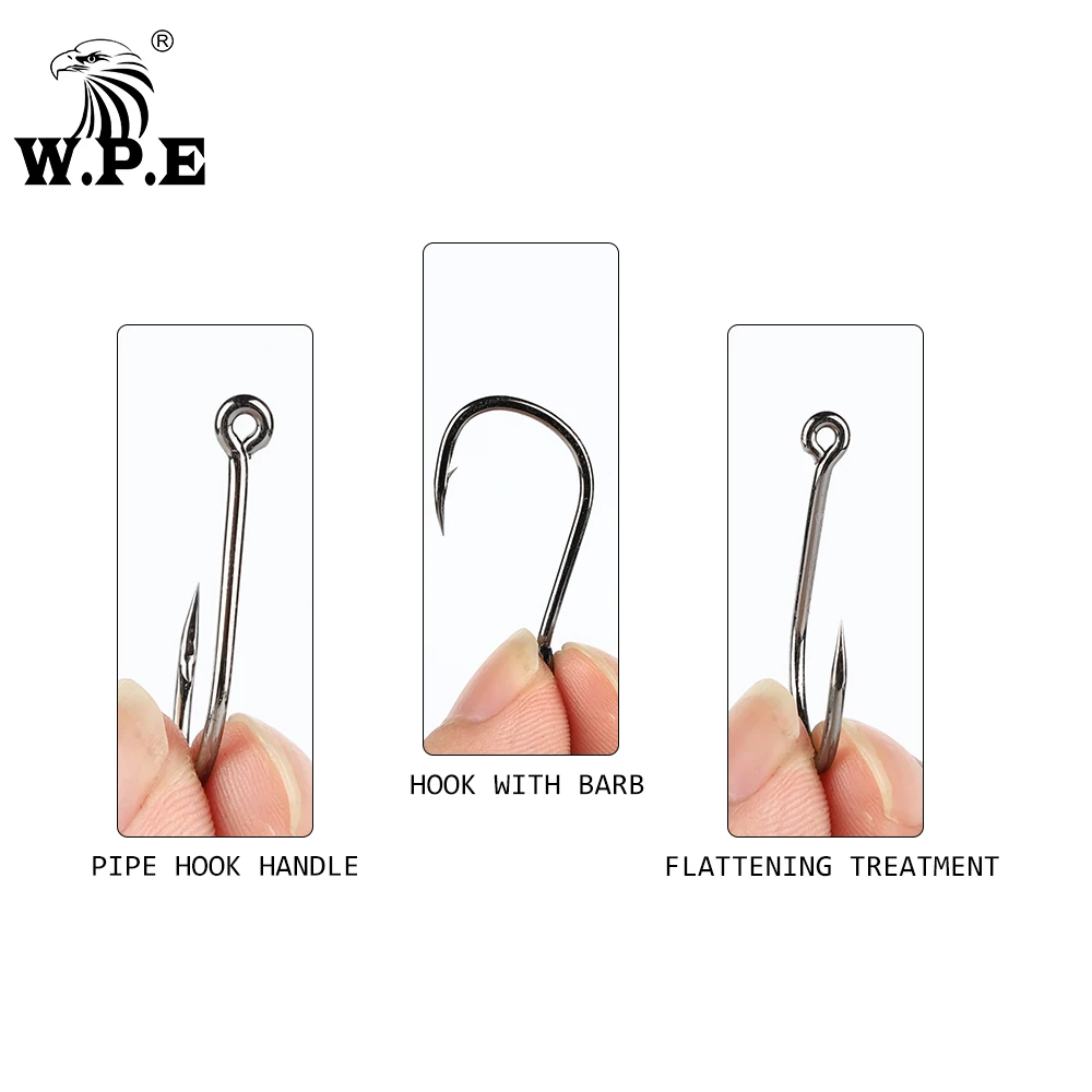 W.P.E BKK-anzuelo de Pesca 8 #-15 #, anzuelo de púas de acero al carbono, anzuelo recto de Gape ancho, plantilla, aparejos de Pesca de carpa, 5 paquetes/lote - imagen 4