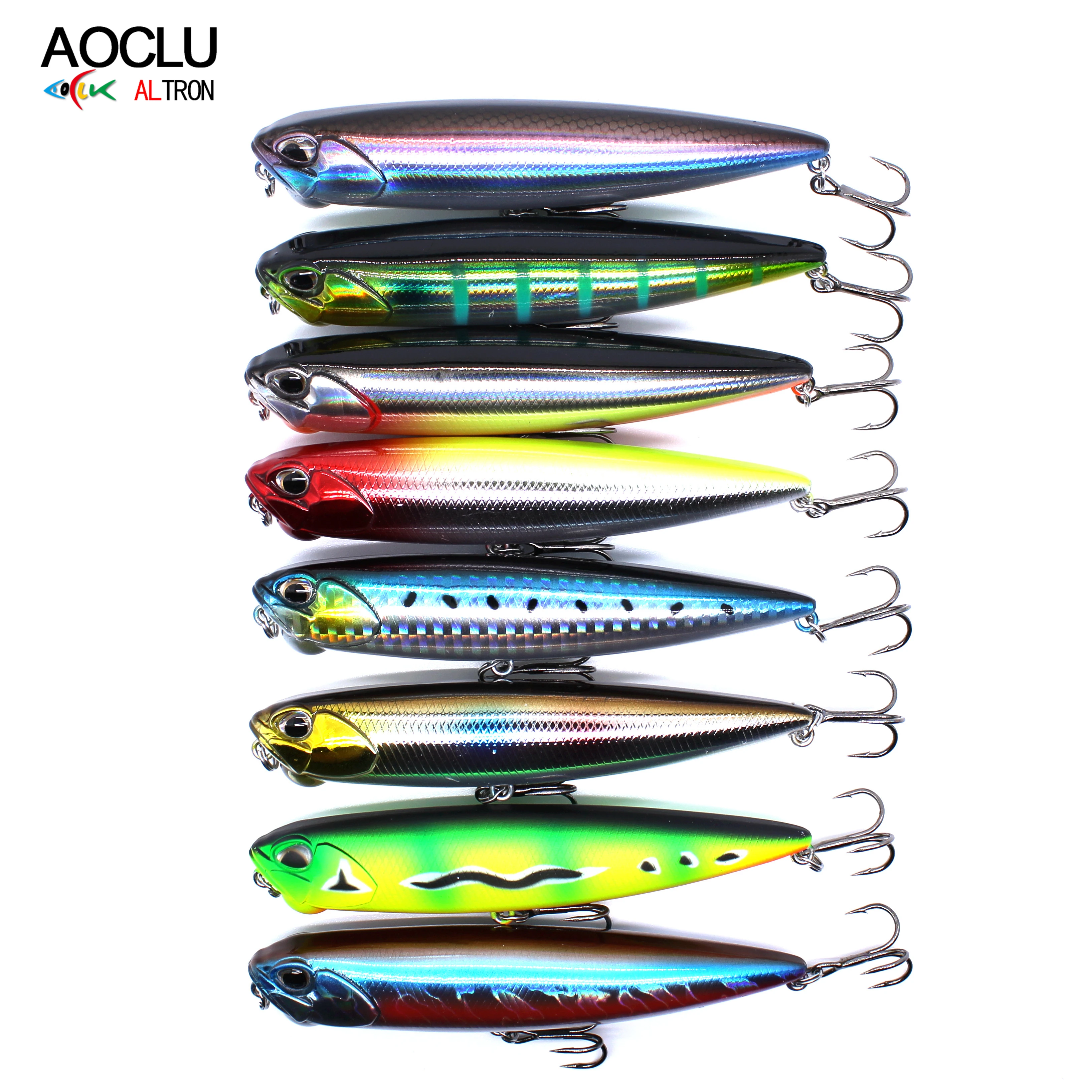 AOCLU-Lápiz flotante para perros, cebo duro, palito Popper, señuelo de pesca, agua salada dulce, nadador de agua superior, 100mm, 14,4G - imagen 5