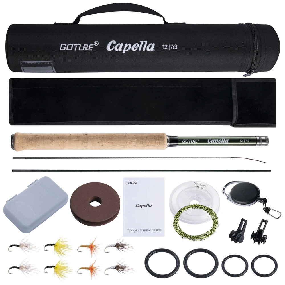 Goture-Kit de pesca Tenkara, caña de pescar con mosca de carbono ultraligera, juego de moscas Tippet de línea principal de 3,6 m, gancho y accesorios combinados - imagen 3