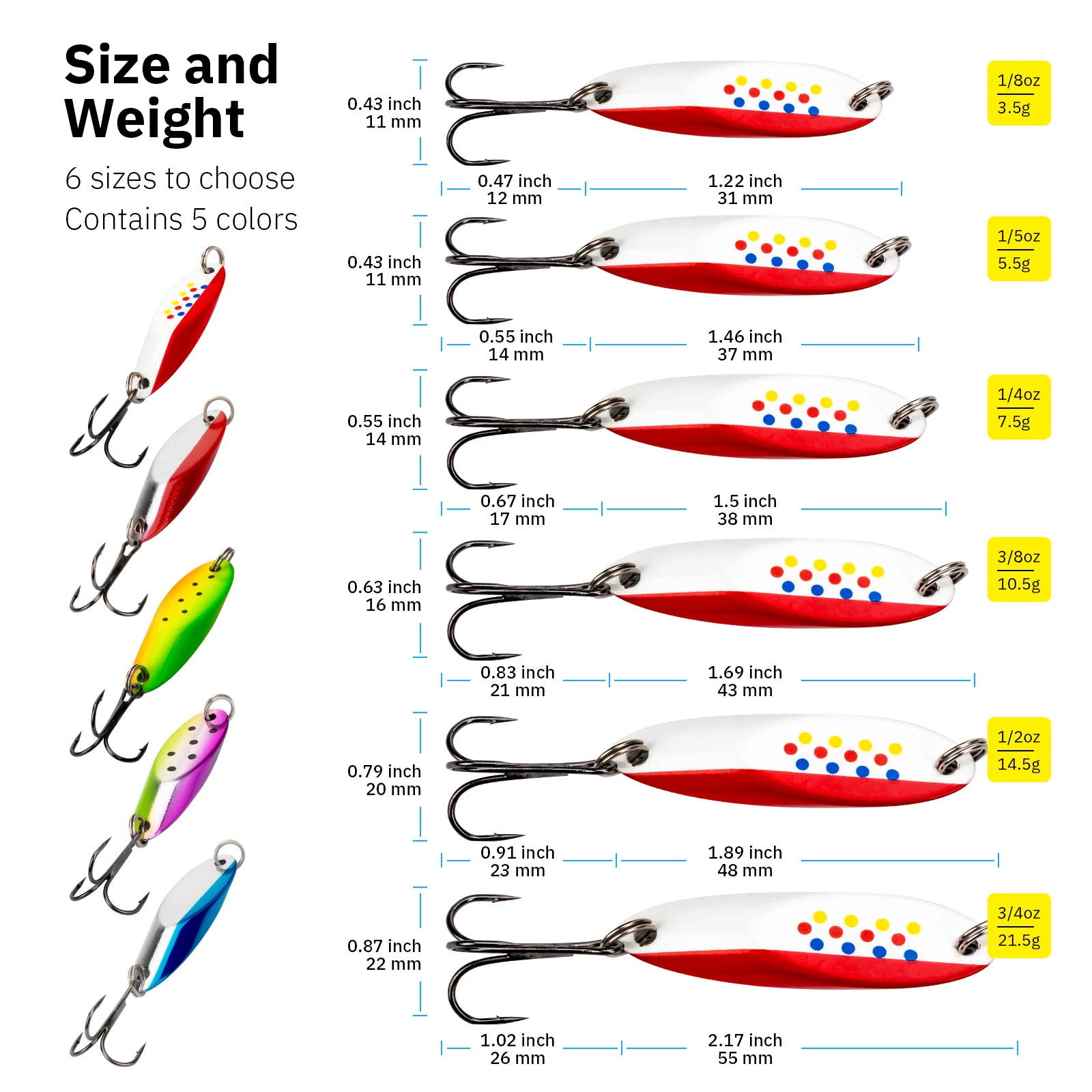 THKFISH 5 uds 3,5g 5g señuelos de cuchara de Metal Spinner de agua dulce lentejuelas cuchara señuelo cebos duros artificiales para pesca de Lucio trucha - imagen 2