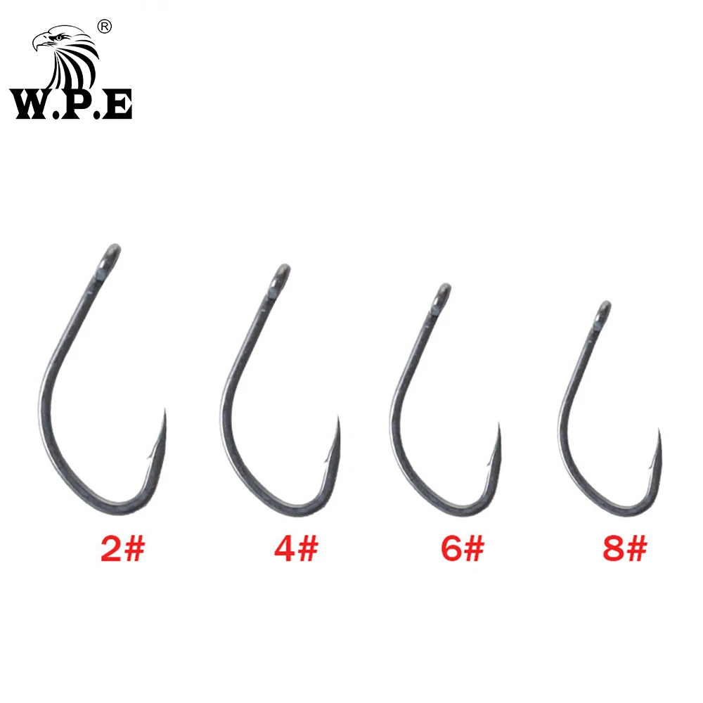 W.P.E-anzuelos de pesca recubiertos, 2 #/4 #/6 #/8 #, aparejos de pesca con púas, accesorios de acero al carbono para carpa, 30 unids/lote - imagen 2