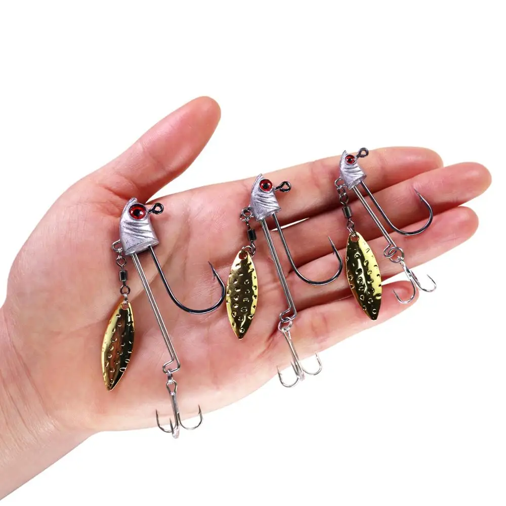 1 Uds anzuelo de pesca con cabeza de anzuelo cuchara de Metal 7g 10g 17g ojos 3D cabezas de pescado anzuelos de púas para gusano blando - imagen 5