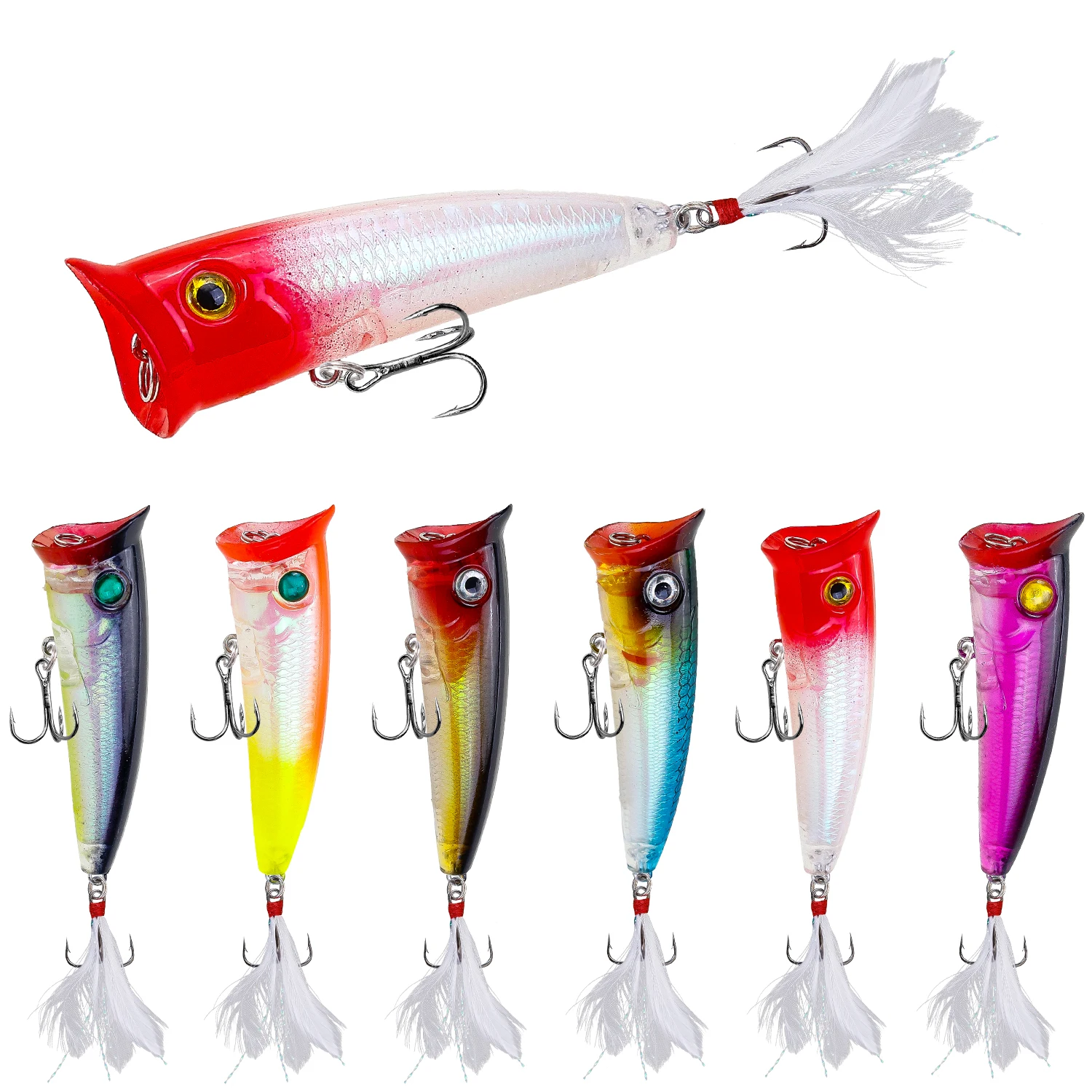 Señuelo de pesca Topwater Popper Wobblers, 8cm, 10,5g, flotante para nadar, cebo duro de plástico Artificial, aparejos para Lucio, 6 unids/lote - imagen 2