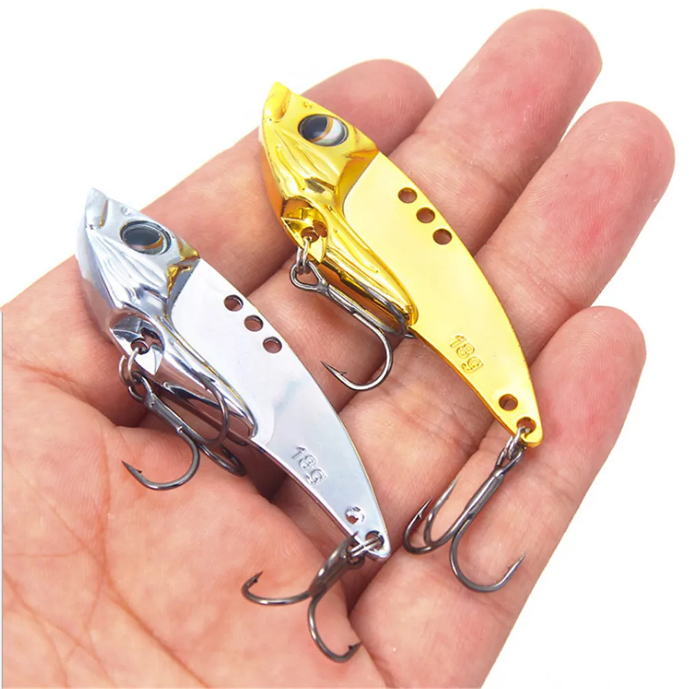 Señuelo de pesca de Metal dorado y plateado VIB, 3,5g, 7g, 12g, 18g, ojos 3D, cuchara giratoria, cebo duro para carpa, aparejos de pesca con gancho, 1 ud.