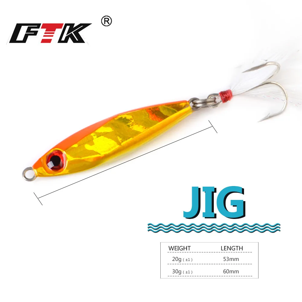 FTK-señuelo de Metal para pesca en el mar, anzuelo de 20g, 30g, ojos 3D, 5,3 cm, 6cm, anzuelo triple - imagen 2