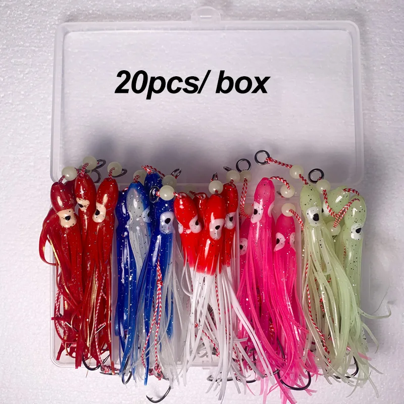 OBSESSION-anzuelos afilados de calamar Inchiku, ganchos de silicona para faldas, colas, agua salada, 20 piezas, 10 unids/lote por caja
