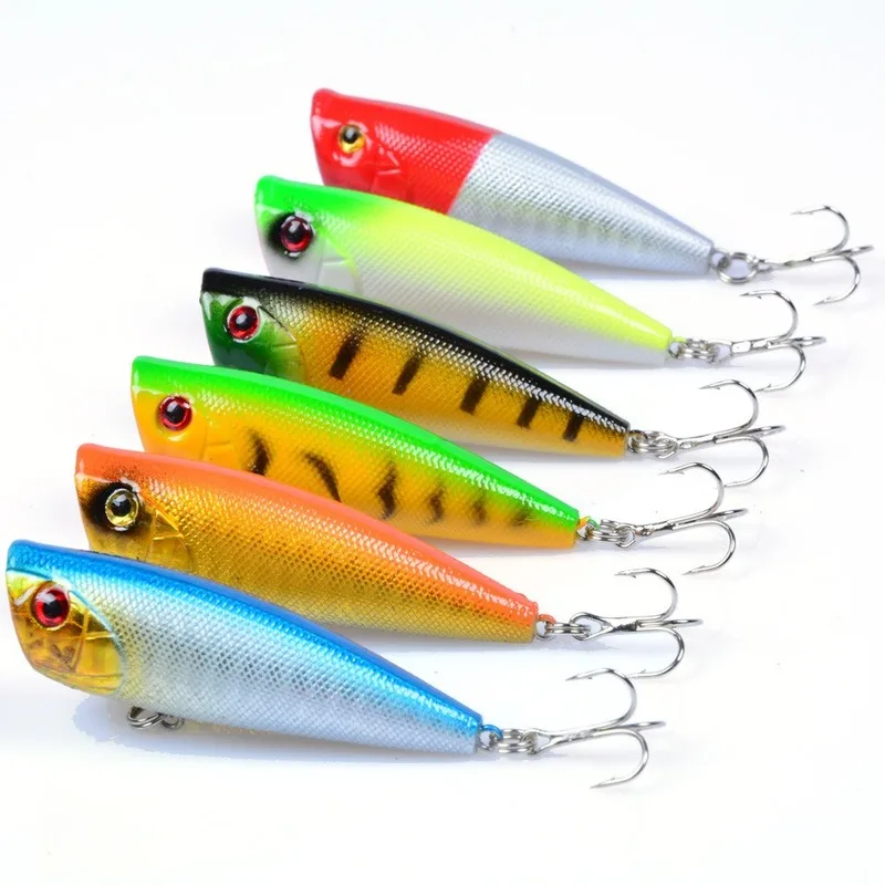 Señuelo de pesca piezas Popper, cebo duro Crankbait, 6cm/7g, señuelos flotantes, anzuelos triples - imagen 3