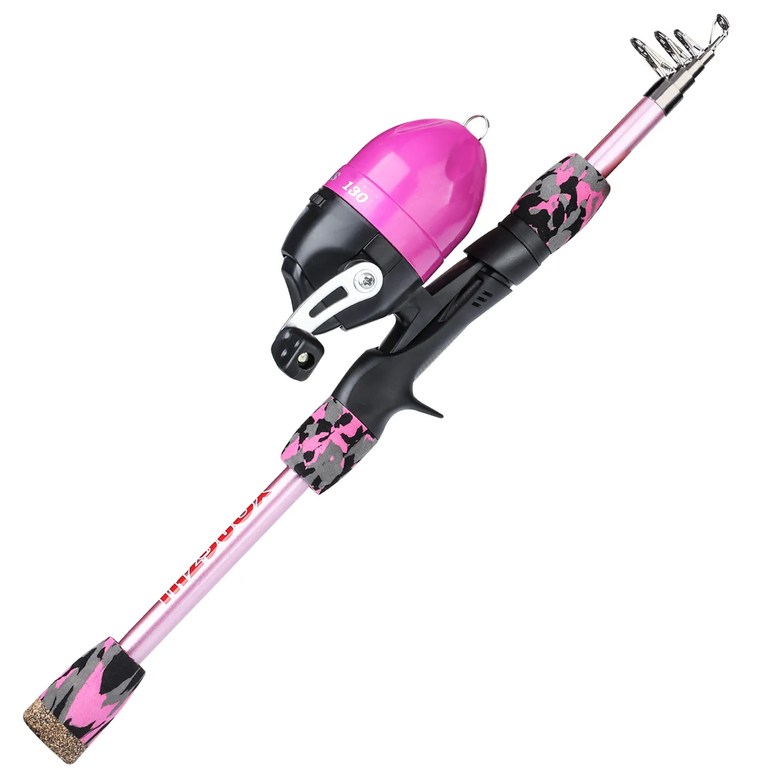 Esta caña de pescar presenta un diseño compacto y portátil perfecto para principiantes y entusiastas del aire libre