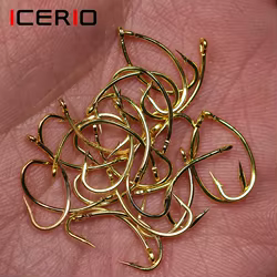 ICERIO 500PCS Gancho para moscas afilado dorado Ninfa Bug Gamba Larvas Caddis Ganchos para atar