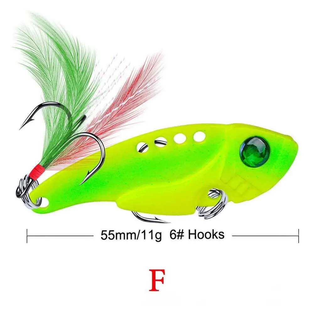 Señuelos de Pesca cuchara para Lucio 55mm 11g 8 colores con gancho triple cuchara Wobble Metal duro cebo Vib Spoonbait señuelo de aparejos de pesca - imagen 4