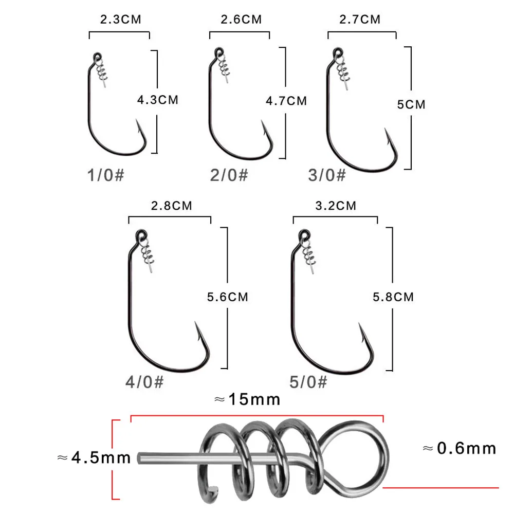 20 unids/set anzuelo de pesca con cabeza de manivela expuesta 1/0-5/0 anzuelos de pesca para anzuelos de cebo de pesca blandos para aparejos de pesca Texas - imagen 3