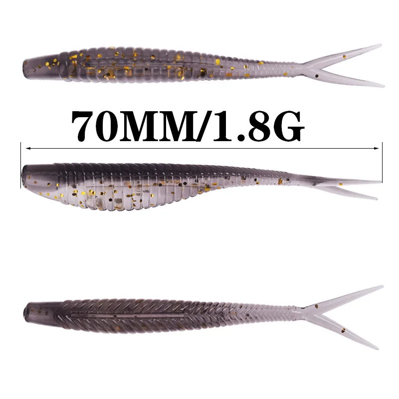 Jig Wobblers cebo suave de gusano, 7cm, 1,8g, lentejuelas doradas de silicona, aparejos de gusano, 10 unidades - imagen 2