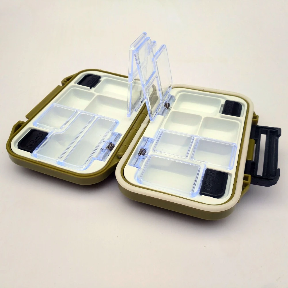 Caja de pesca de plástico con 12 compartimentos, caja de aparejos de pesca de dos colores, anzuelos, accesorios de almacenamiento - imagen 5