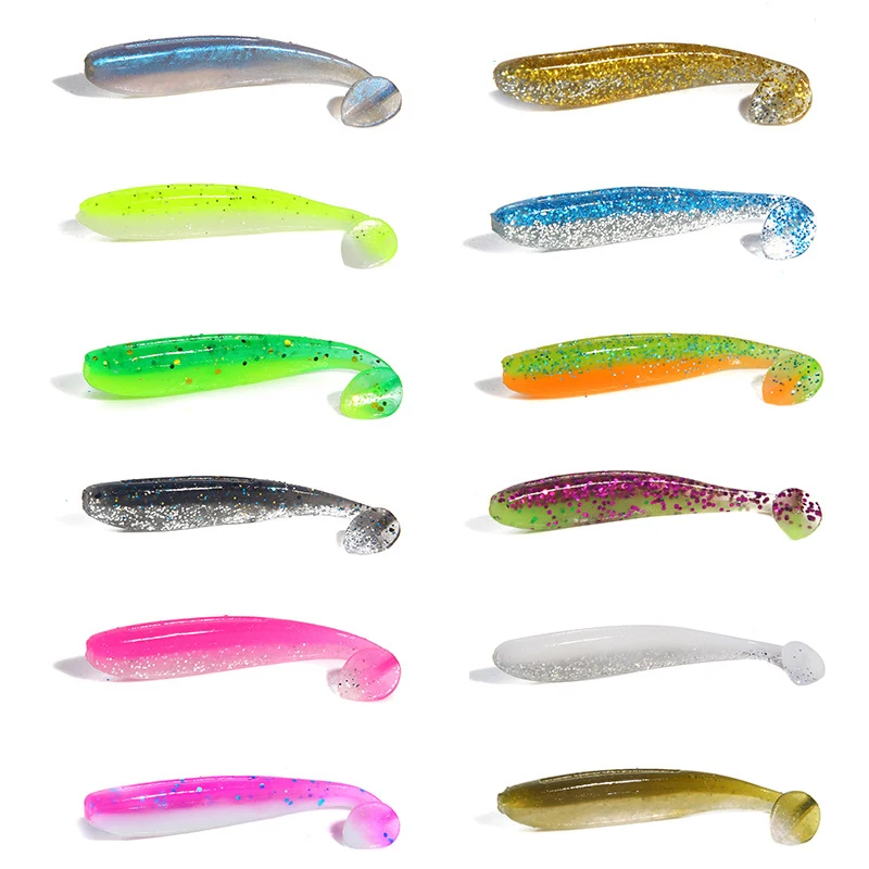 10 Uds. Señuelo de pesca con cebo suave cola T Topwater 1,8g/6,5 cm silicona 12 colores señuelo Artificial suave perca aparejos de pesca de lubina - imagen 2