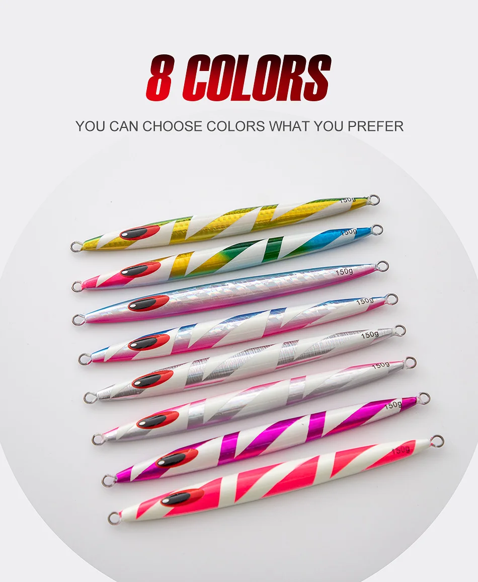 Experimente la emoción de la pesca con nuestros vibrantes señuelos de 8 colores