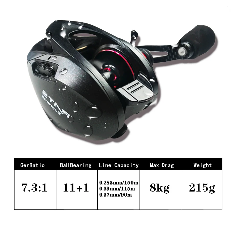 Carrete FATE Baitcasting 7.3:1 – Arrastre 8kg larga distancia - imagen 2