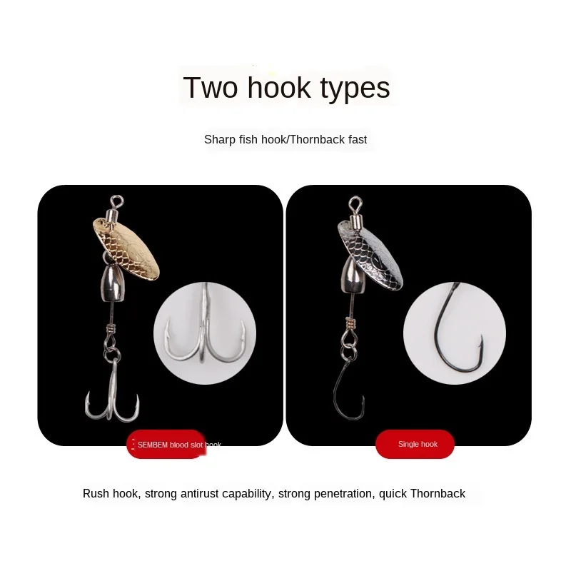 Isca artificial de lentejuelas giratorias de acero de tungsteno, cuchara compuesta giratoria, cebo duro, accesorios de aparejos de pesca, 4,8g/5,5 cm, 1-2 piezas por lote - imagen 4