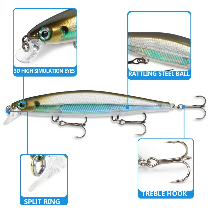 Señuelos de pesca Minnow, pesas de 11cm/13g, señuelos de agua salada, Jerkbait que se hunden, aparejos flotantes, señuelo de curricán Isca Artificial - imagen 3