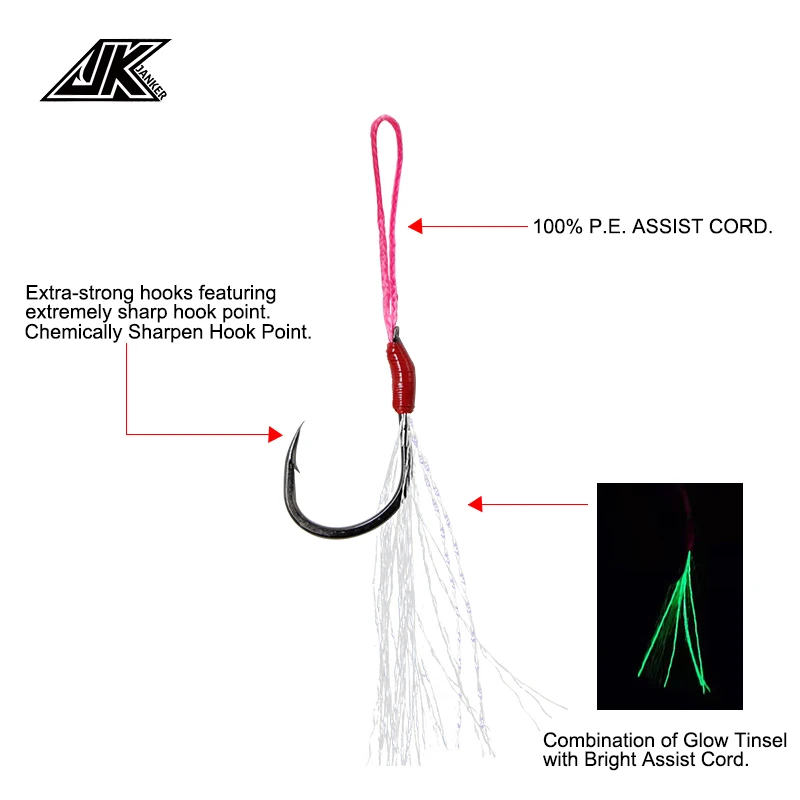 JK MAP-anzuelos de pesca de Jigging lento, línea de PE brillante, atado 5 #-12 #, agua salada, orilla, juego de anzuelos de Micro asistencia - imagen 3
