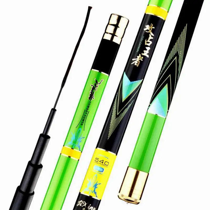 ZZ224 Green ATTACKER caña de pescar telescópica de pescado grande carga 5000G fibra de carbono súper dura 5,4 m 6,3 m 7,2 m 8,1 m y 9 M con 2 puntas - imagen 3