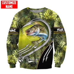 Sudadera de pesca Walleye con capucha cremallera estampado 3D
