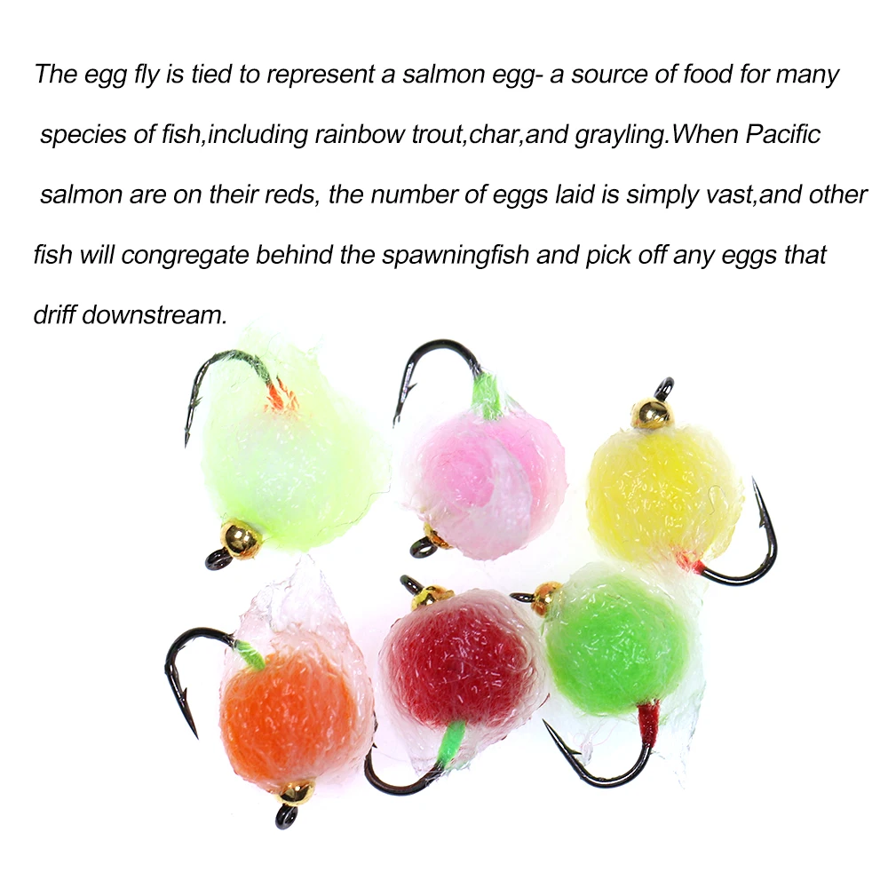 ICERIO-SEÑUELOS de pesca con forma de huevo, Mosca de leche con abalorios, ninfa, mosca húmeda, mimbre, salmón, cáscara, fregadero rápido, trucha, gray Char, 12 #, 6 unidades - imagen 3
