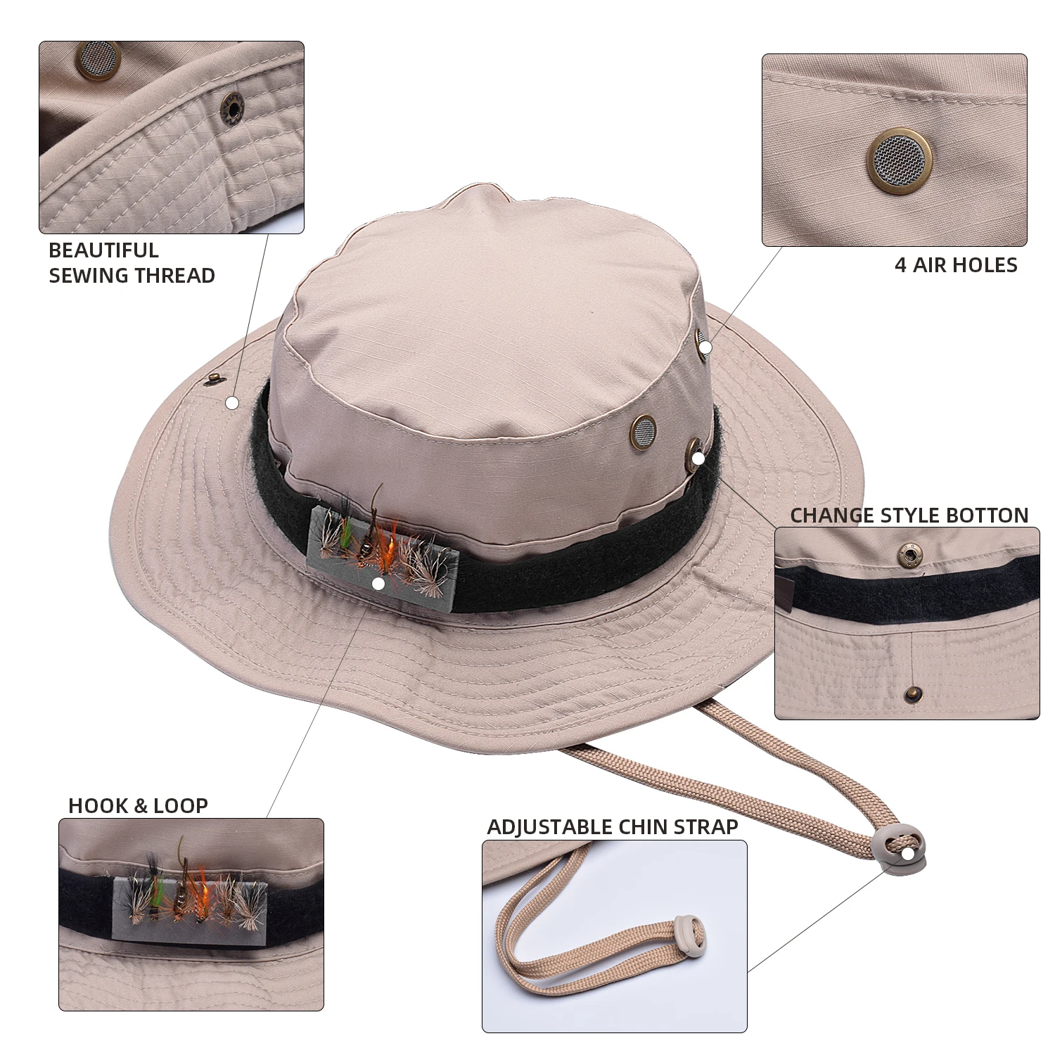 SF UPF50 Sombrero de pescador para pesca con mosca, sombrero de boina, sombrero con protección solar para hombres y mujeres, senderismo, camping sin moscas - imagen 4