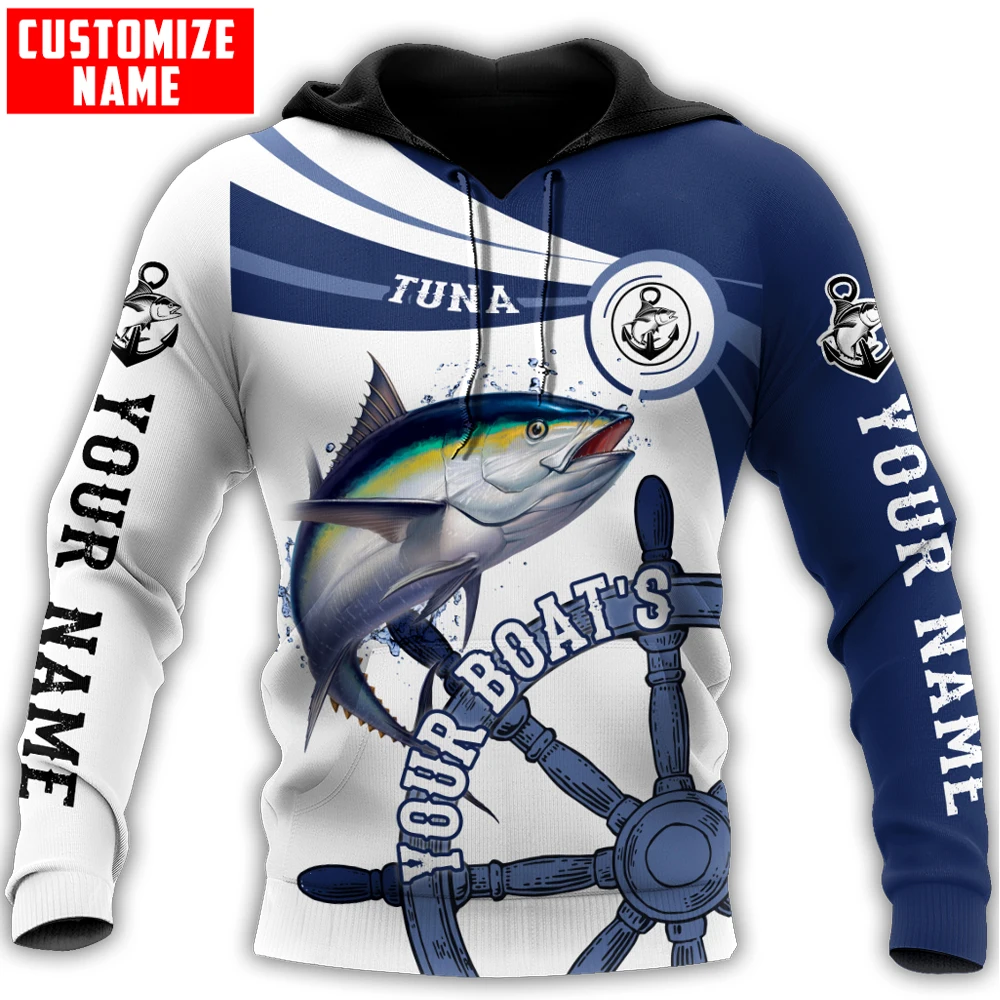 Nombre personalizado equipo de barco de pesca de atún impresión 3D Sudadera con capucha y sudadera para hombre otoño Unisex Sudadera con capucha con cremallera chándales casuales KJ774