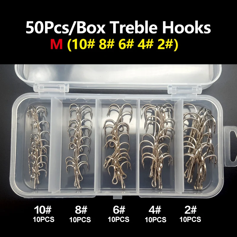 Mosodo-anzuelos de pesca triples de acero al carbono, accesorios de pesca de mar, herramientas de aparejos, 50 unids/caja - imagen 5