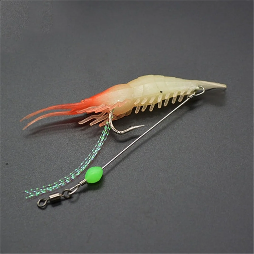 Señuelos luminosos blandos de Camarón, aparejos de Pesca Wobbler y 5g de 8cm, cebo Artificial Isca con gancho para Pesca de lubina y Lucio, 7 unids/lote - imagen 4