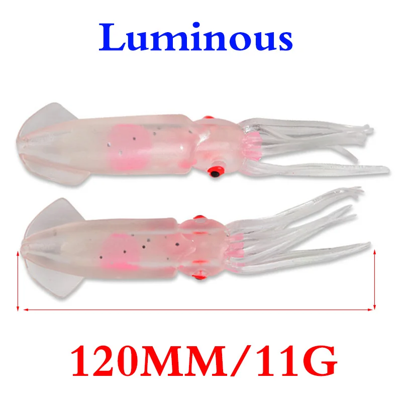 Señuelo de pesca de calamar de pulpo brillante, 12cm, 11g, falda de pulpo suave luminoso, Wobblers, cebos artificiales para pesca en el mar, 1 ud. - imagen 2