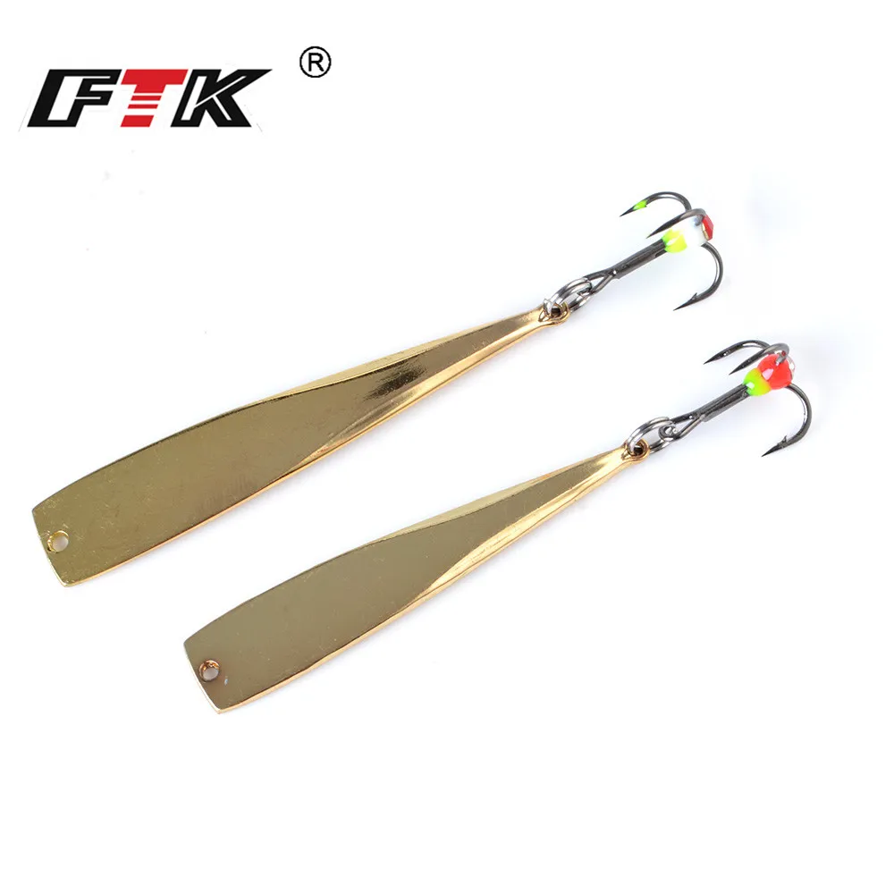 FTK-señuelo Vertical para pesca en hielo, 6g, 8g, cuchara de Metal dorado y plateado con anzuelo triple para pescar con perca y Lucio - imagen 5