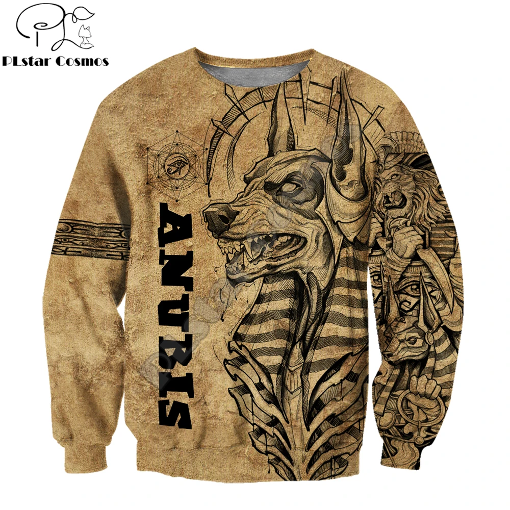 Dioses egipcios antiguo Anubis tatuaje 3D impreso hombres otoño Sudadera con capucha ropa de calle Unisex Casual chaqueta con cremallera pulóver KJ651 - imagen 3