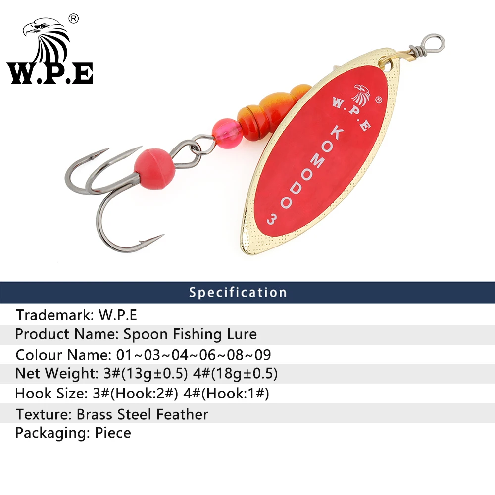 W.P.E 1 pieza señuelo giratorio 3 # /4 #   Señuelo tipo cuchara, 13g/18g, señuelo de Pesca de Metal y latón, cebo duro, Lucio, lubina, Wobblers, aparejos de Pesca - imagen 5