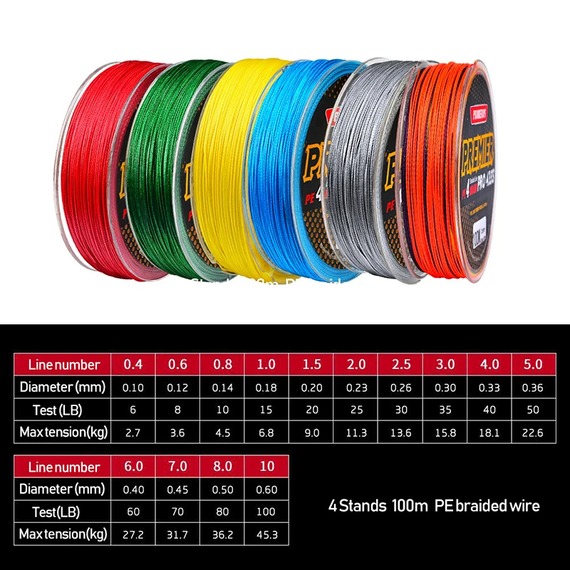 Hilo de pesca trenzado de PE, hilo de 4 hebras, 10, 50, 100 libras, hilo de araña para peces, carpa australiana, 100m, color gris