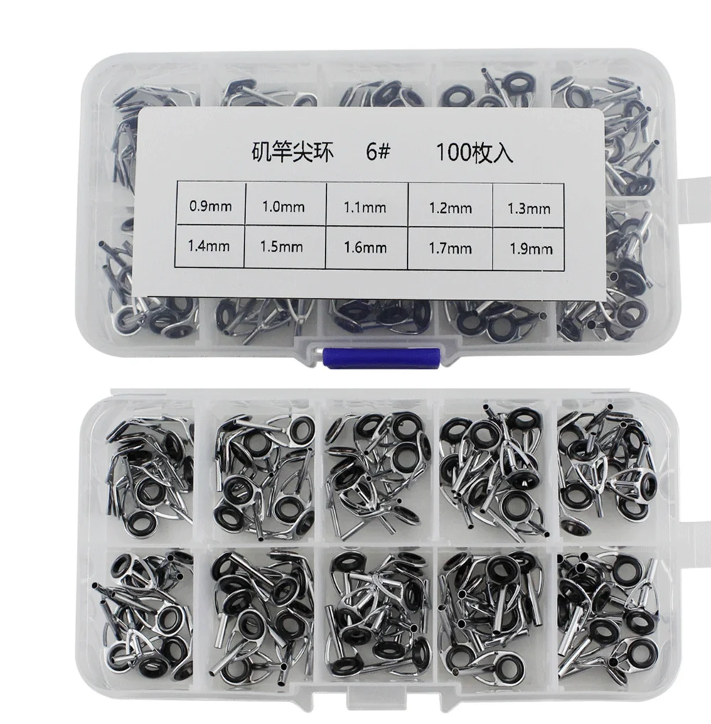 100 unids/set 10 tipos de diámetro Pesca Rod guías de anillo de agua salada para Pesca al aire libre Pesca Iscas herramientas aparejos de Pesca accesorios