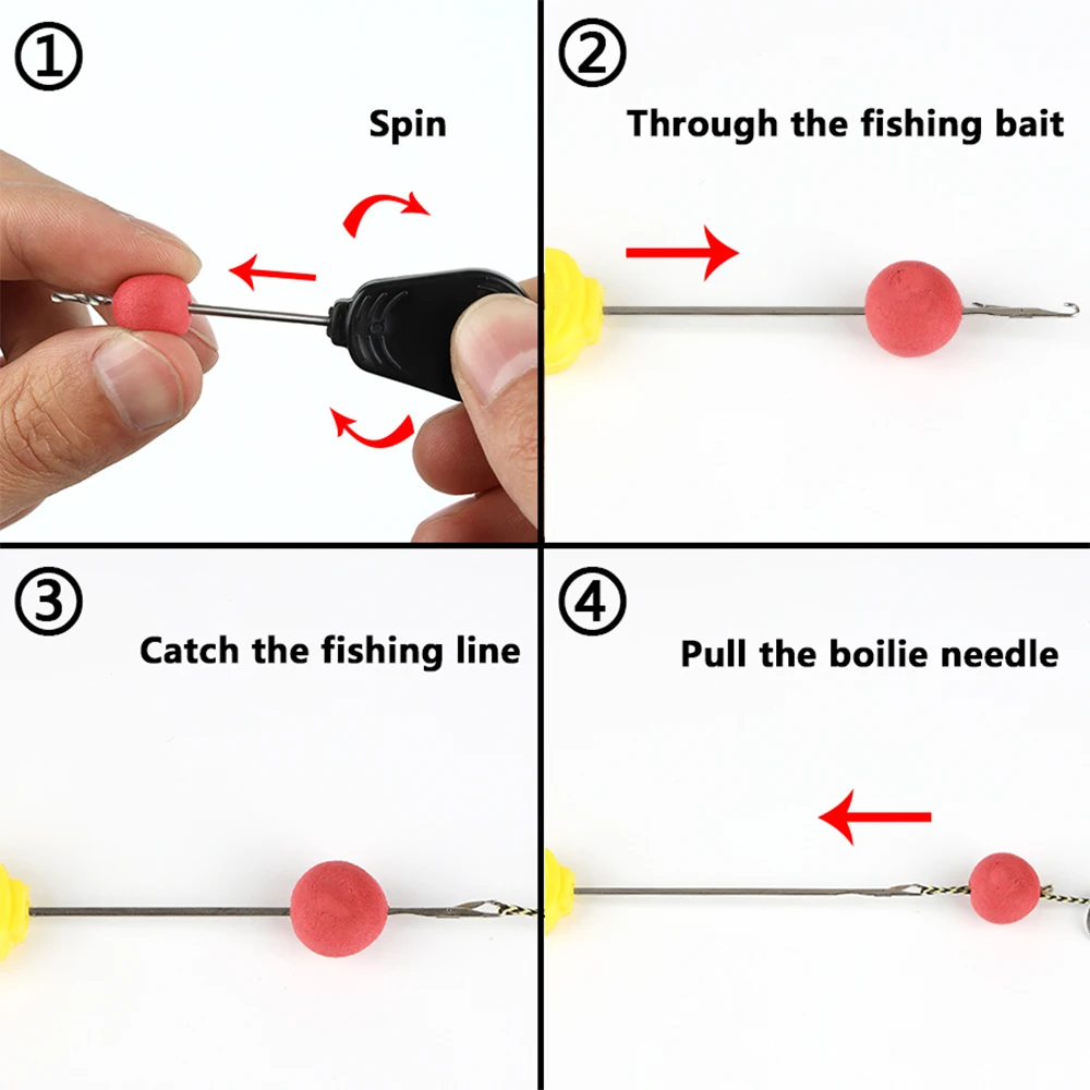 W.P.E-accesorios para herramientas de pesca, juego de agujas Boilie, herramienta de taladro de Baiting inoxidable, aguja Stringer, artículos de pesca de carpa, 4 Uds./1 Juego - imagen 3