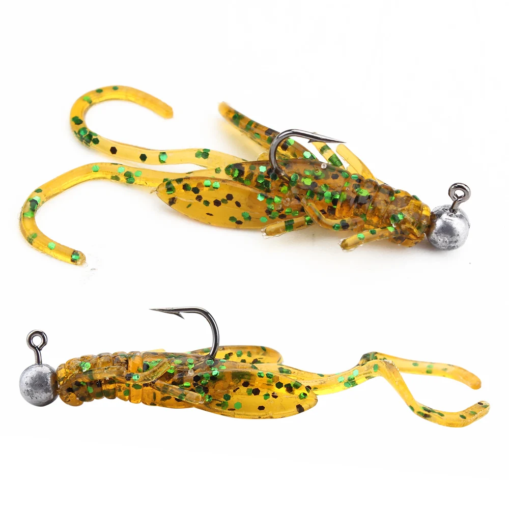 Señuelos de Pesca suaves de Camarón, 4cm, 0,9g, cebo de silicona, carpas, perca, accesorios de regalo, cabeza de plantilla de 1g, 20 unids/paquete - imagen 5