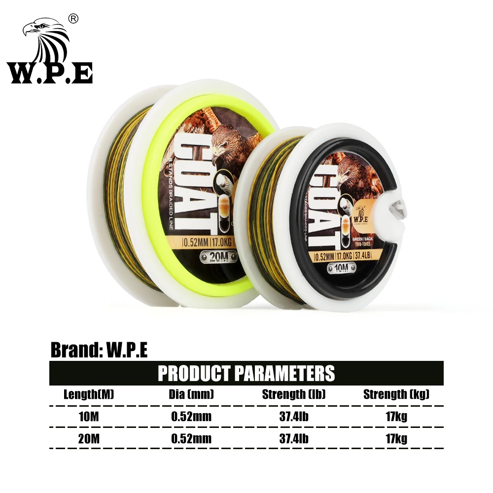 W.P.E-sedal de Pesca trenzado con revestimiento de 8 hebras, hilo de piel de 0,52mm, 17kg, 37,4 lb, para carpa, aparejos de Pesca - imagen 2