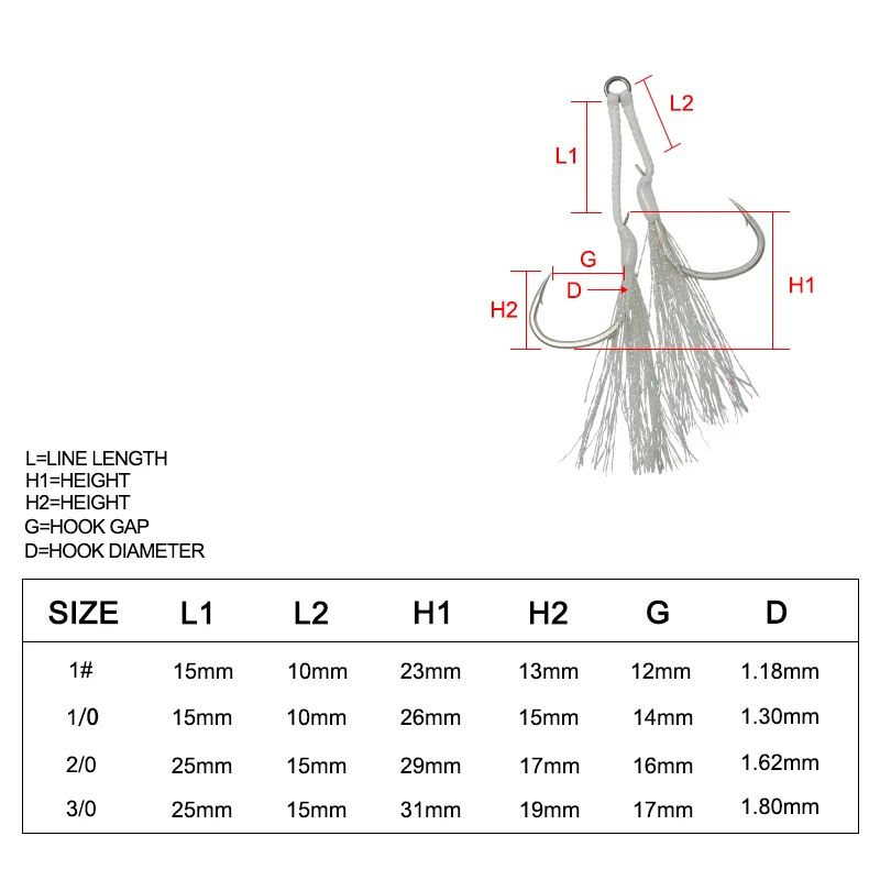 Gancho de abrazadera tipo ranura TJH "T", línea de asistencia PE atada con anillo sólido de acero inoxidable, Gancho Doble luminoso para pesca marina, 10 Uds. - imagen 5