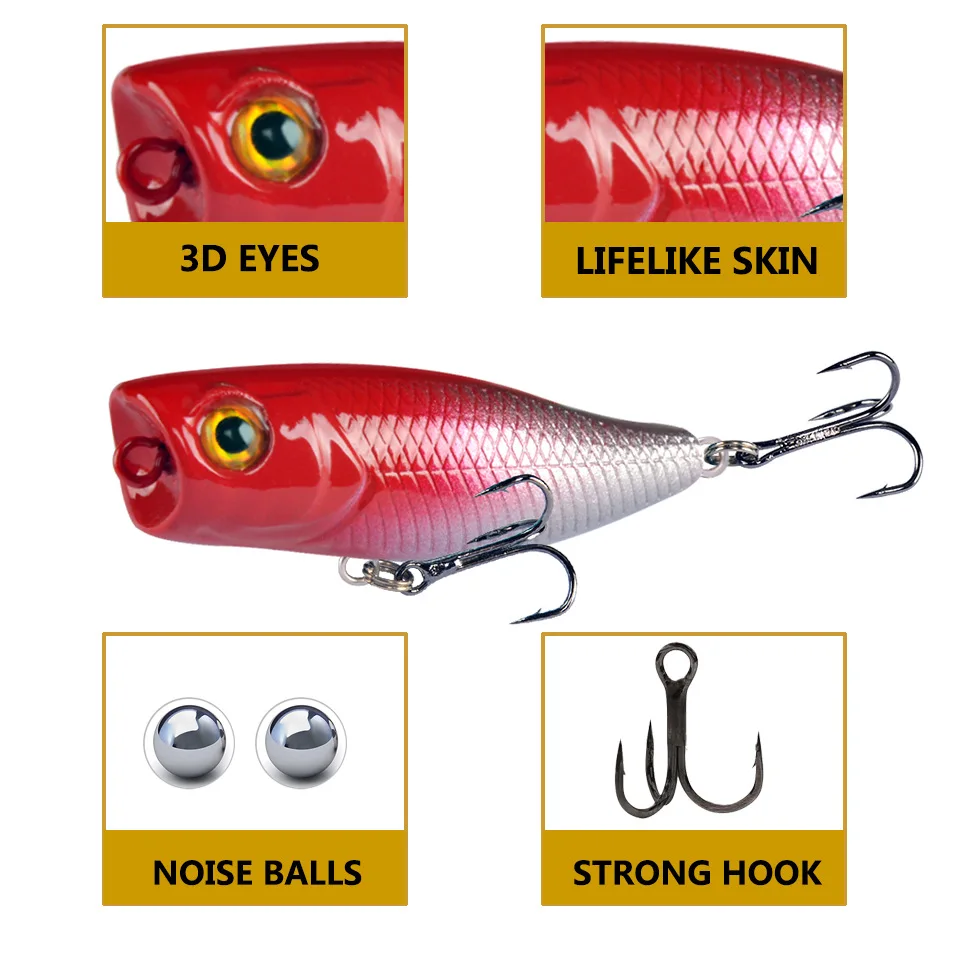 Mini Señuelos de Pesca Popper, 1 piezas, 4,5 cm, 3,5g, cebo Popper de Topwater, cebo duro Artificial Wobblers, aparejos de pesca de plástico con 10 ganchos # - imagen 2