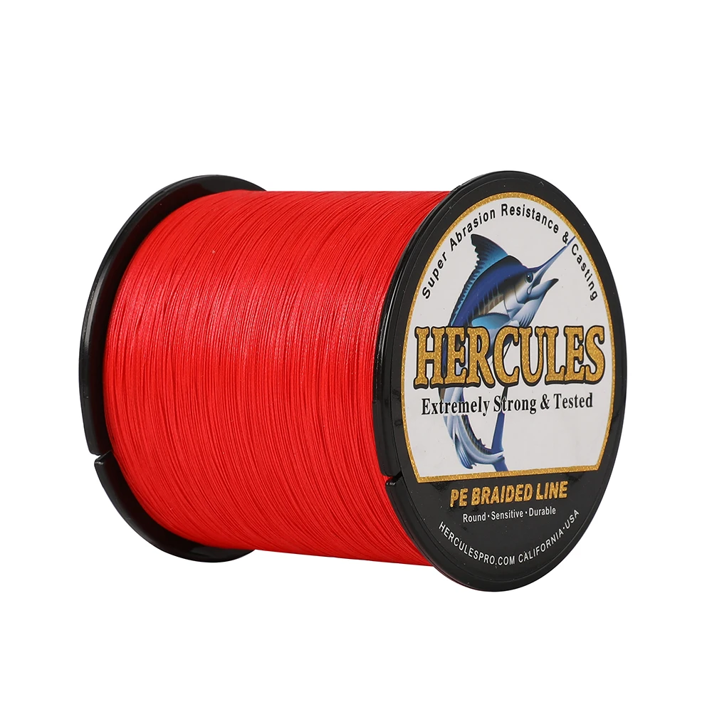 Línea de pesca trenzada Hercules, 8 hebras, roja, 100M, 300M, 500M, 1000M, 1500M, 2000M, cable de pesca de agua salada, linha multifilamento 8 fio