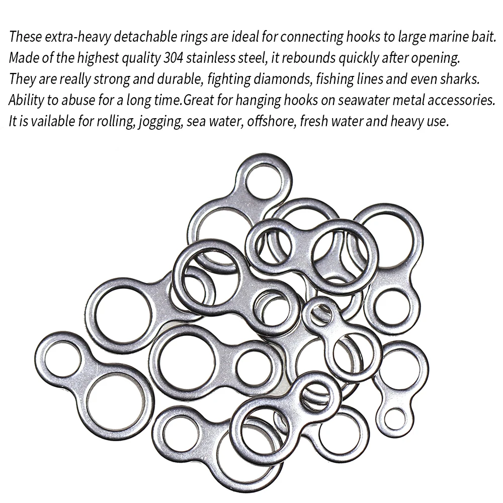 ICERIO-anillo de acero inoxidable en forma de 8 20 piezas, gancho de conexión, Conector de señuelo de plantilla para pesca en agua dulce y salada, L, M, S