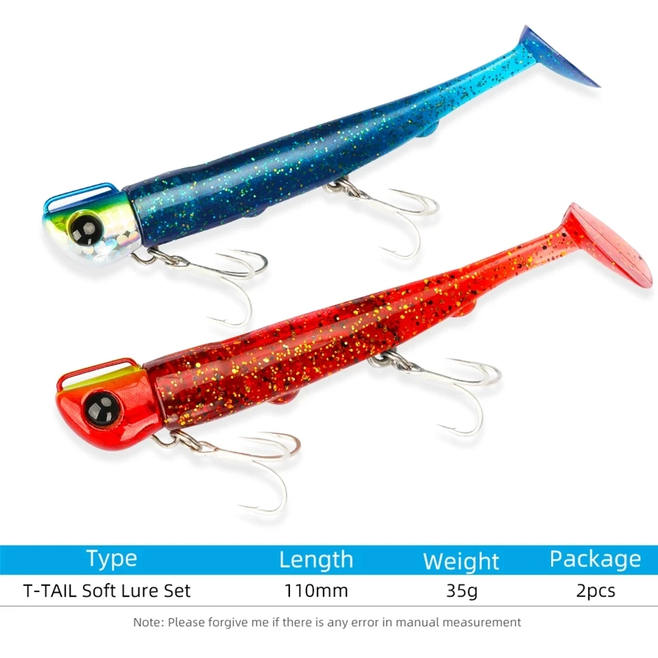 TSURINOYA, 4 bolsas, cabeza de anzuelo, cola en T de fundición larga, juego de señuelos blandos, 110mm, 35g, cuerpo de señuelo, lubina, sedal, agua salada, hundimiento, señuelo de pesca - imagen 3