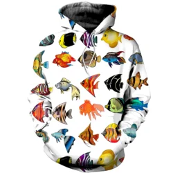 Sudaderas con capucha/sudaderas con estampado 3D de arte de peces tropicales para hombre, moda Harajuku con capucha, ropa de calle de manga larga para otoño, sudadera para hombre