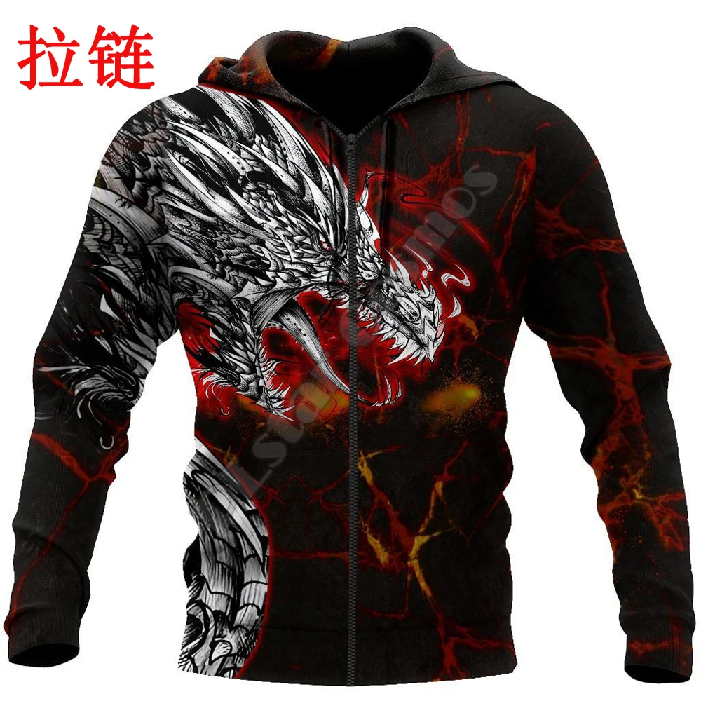 Sudadera con Capucha Dragón Lava 3D – Cremallera Unisex Streetwear - imagen 4