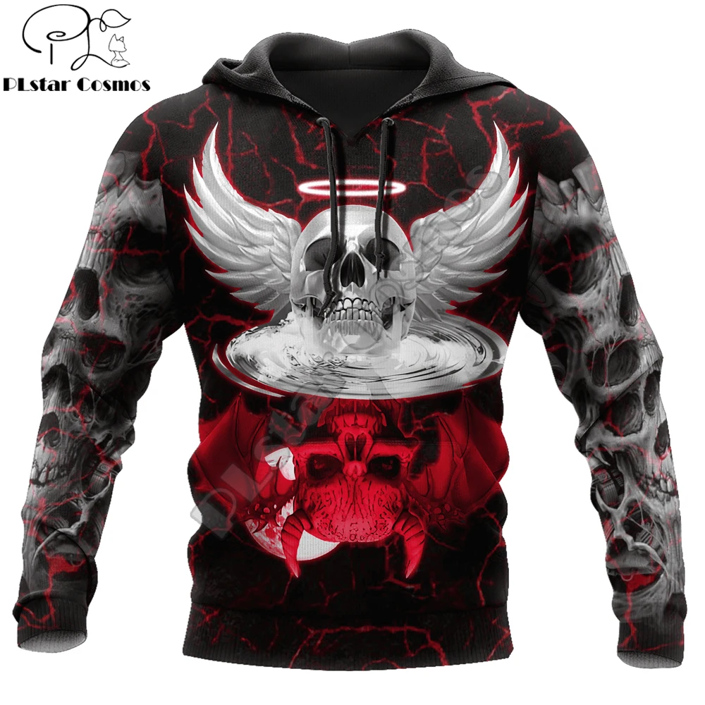 Wing Skull Angel And Demon 3D completamente estampado Sudadera con capucha y sudadera para hombre otoño Unisex cremallera sudaderas con capucha ropa deportiva Casual KJ851