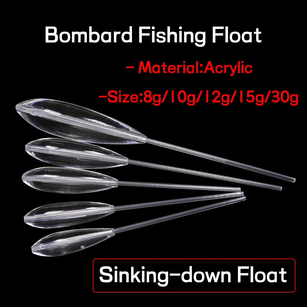 Elllv 1/2 Uds Bombard flotador de pesca acrílico hacia arriba/hundimiento Bobber trucha lubina señuelo de mar aparejos de pesca 8g 10g 12g 15g 25g 30g - imagen 2
