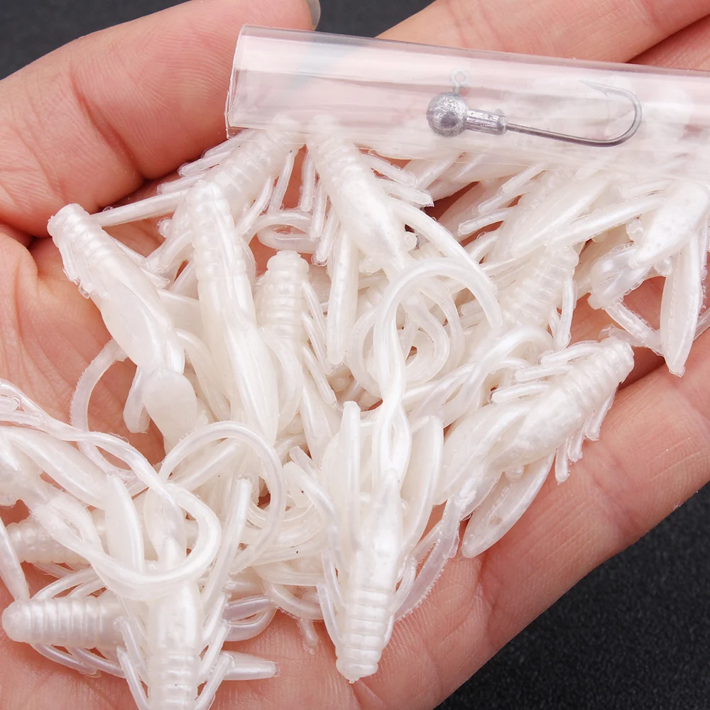 Señuelos de Pesca suaves de Camarón, 4cm, 0,9g, cebo de silicona, carpas, perca, accesorios de regalo, cabeza de plantilla de 1g, 20 unids/paquete - imagen 4